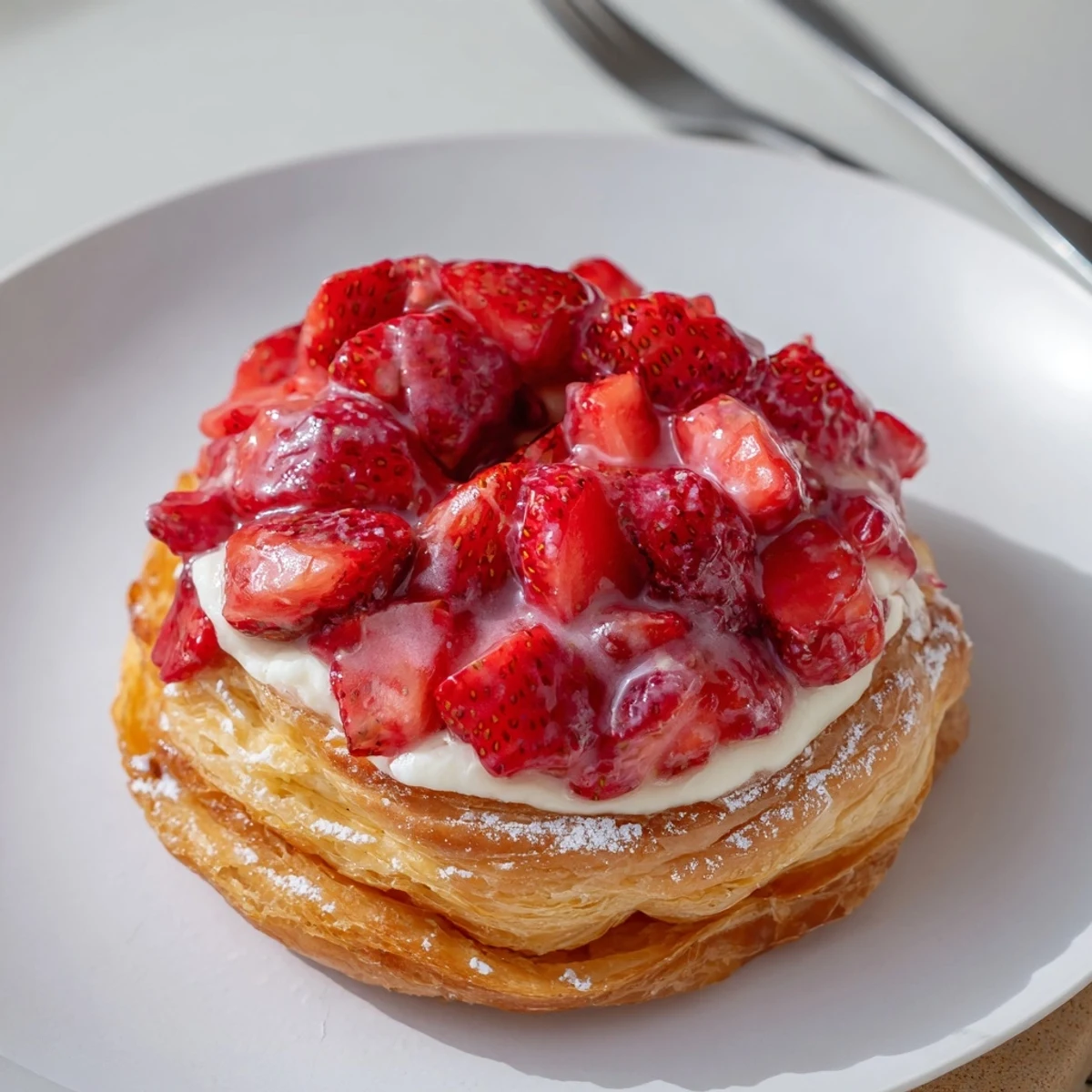 Warm Strawberry Danish Recipe served on parchment, aromatic butter and sweet filling