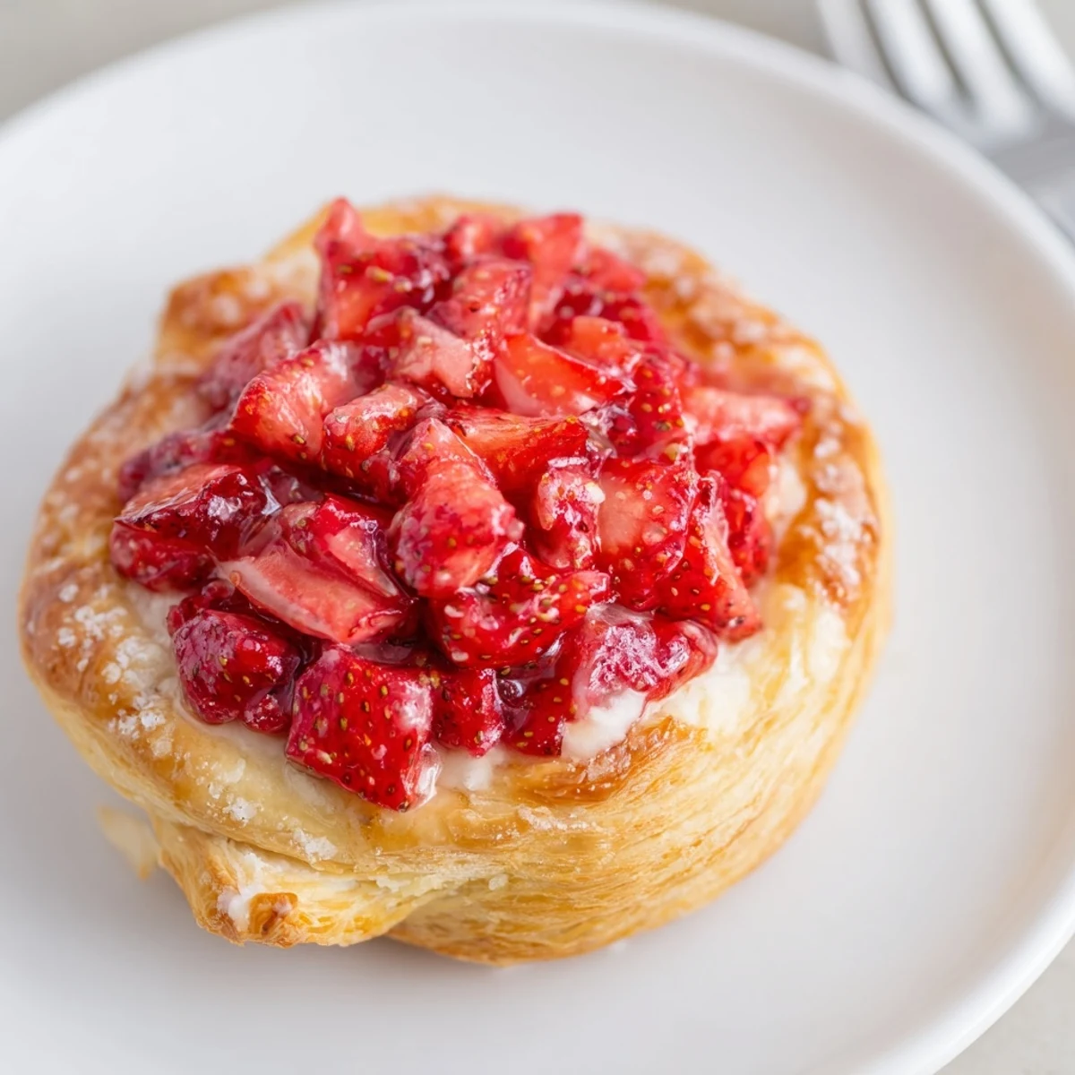 Fresh baked Strawberry Danish Recipe topped with vanilla glaze, soft flaky layers