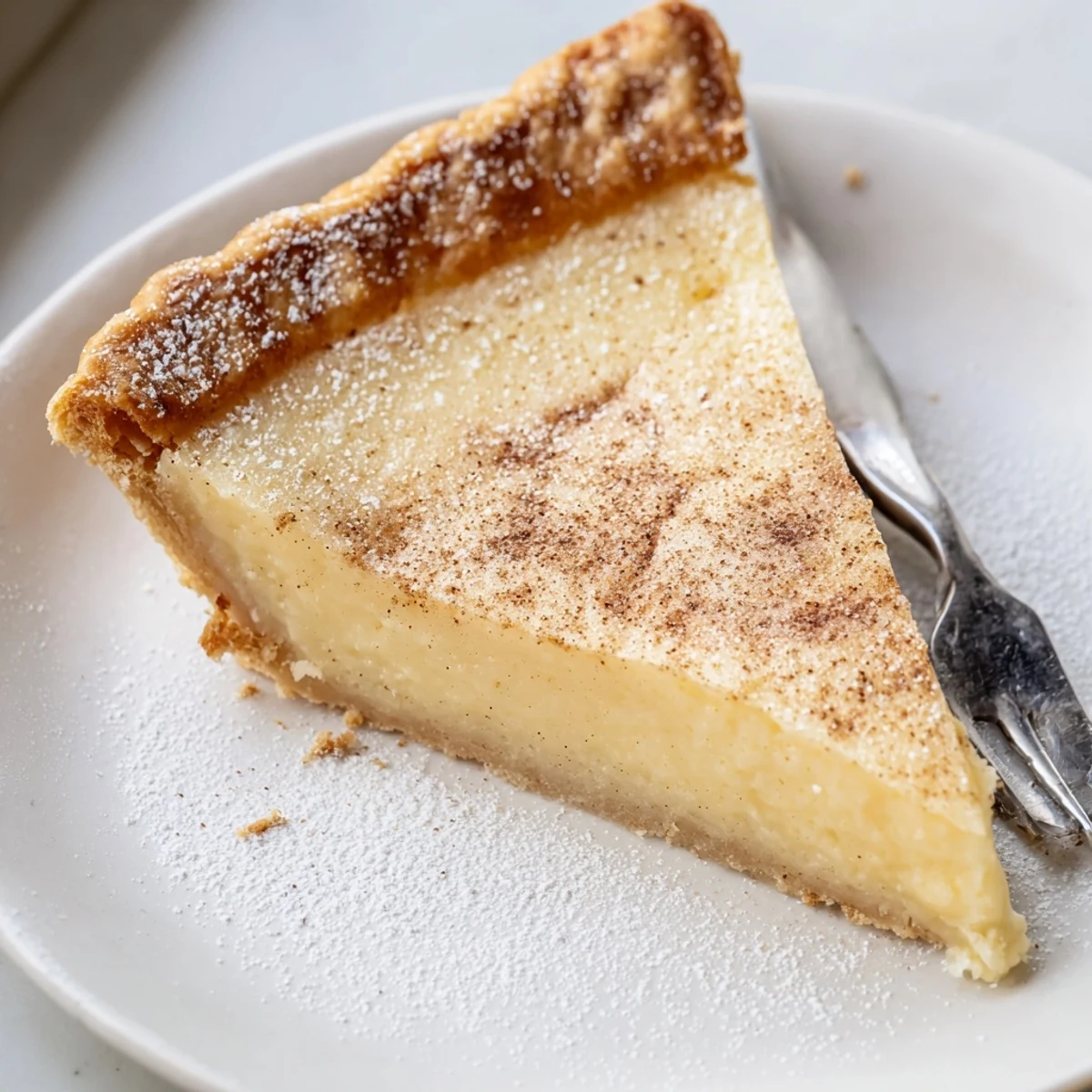 Christmas Eve Custard Pie With Cinnamon Vanilla, glossy golden surface and warm aroma  