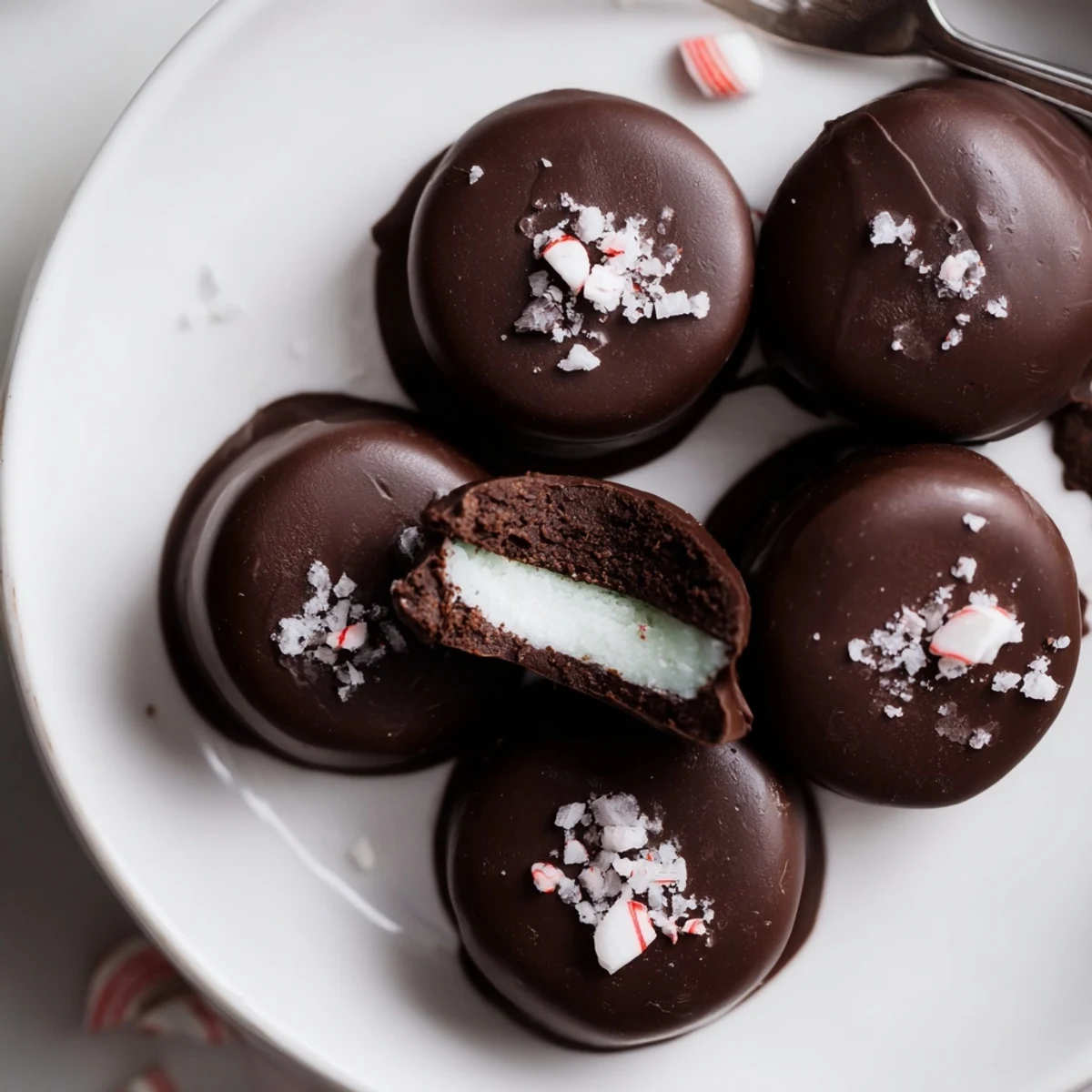 Homemade Peppermint Patties chilled and ready, perfect after-dinner bite