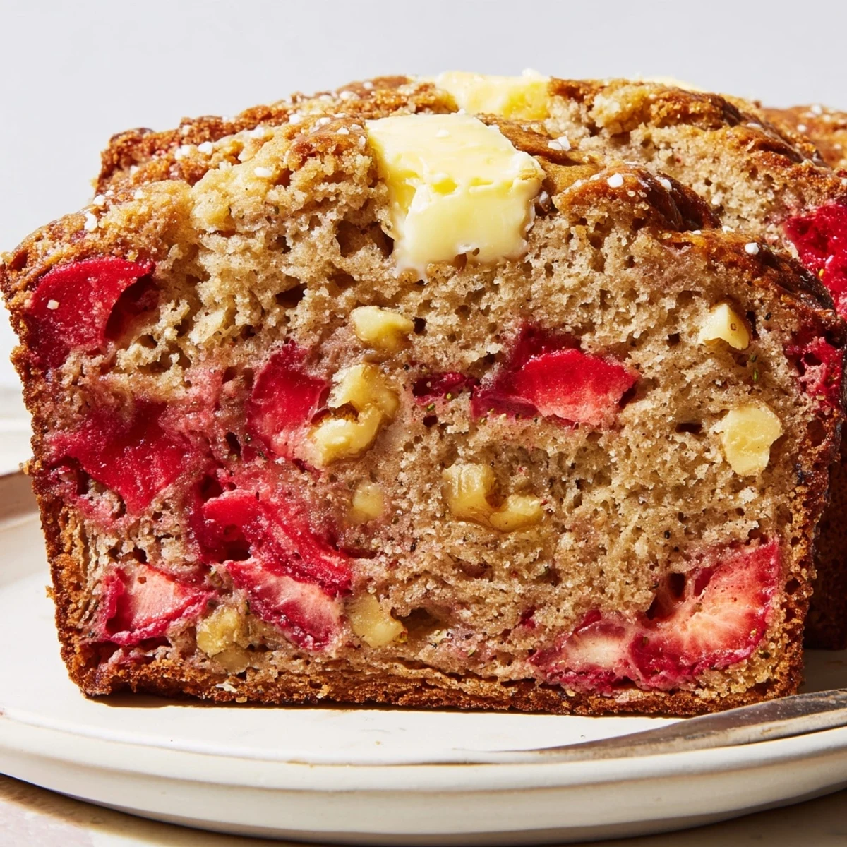 Strawberry Banana Bread Recipe emitting sweet banana aroma, perfect for breakfast.