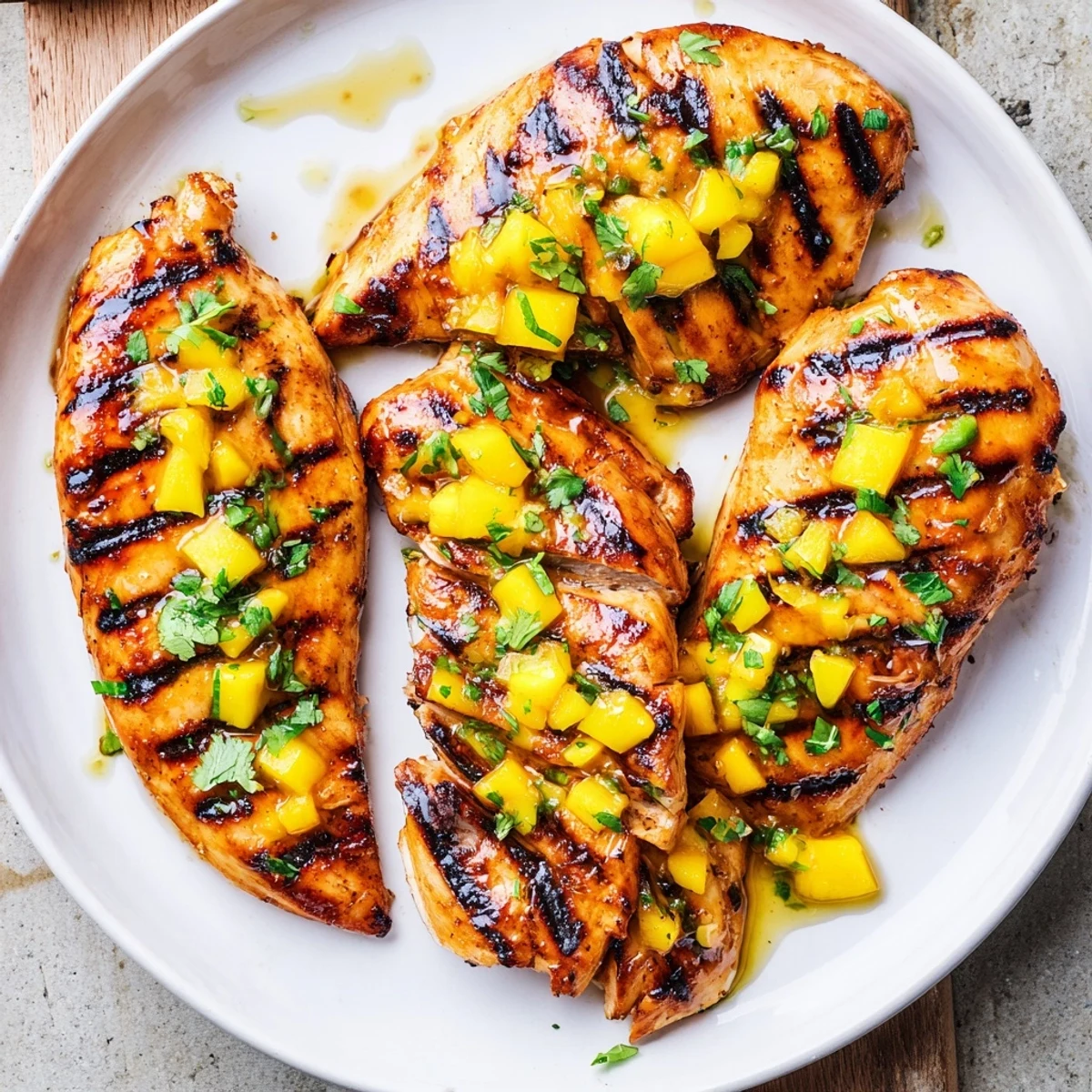 Aromatic Grilled Mango Lime Chicken marinated bright, served over coconut rice.  