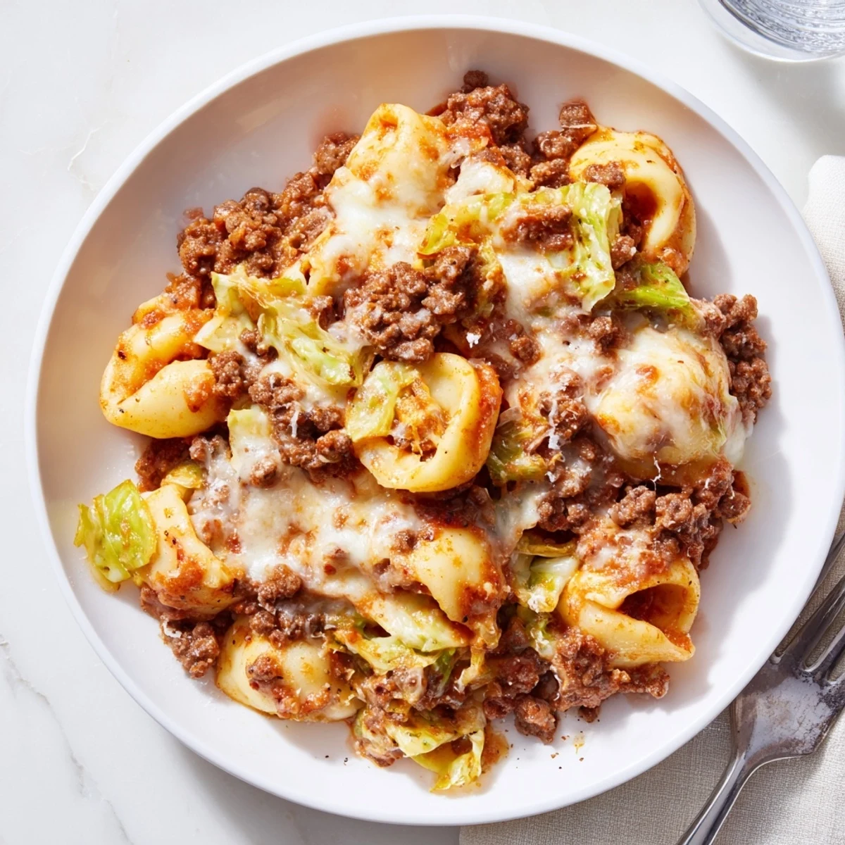 Oven browned cheesy Cabbage Roll Pasta Bake With Tomato Sauce Beef Recipe cooling slightly