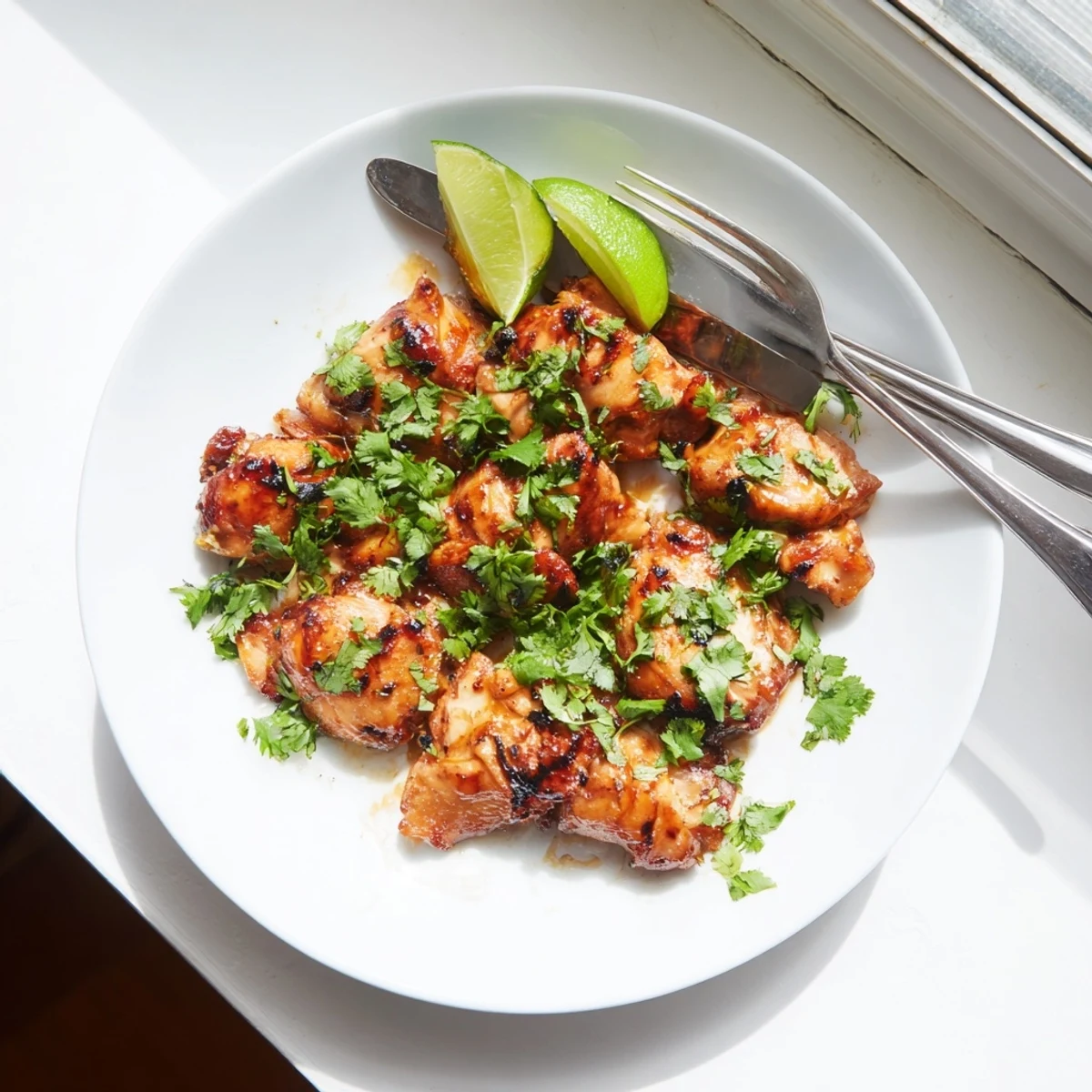 Perfectly grilled Key West grilled chicken with caramelized honey lime char marks and tropical herb topping