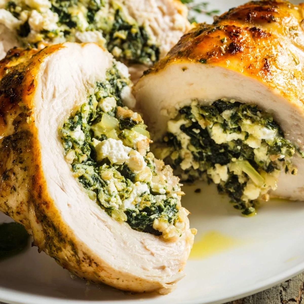 Mediterranean chicken breast oozing feta and spinach served with fresh lemon