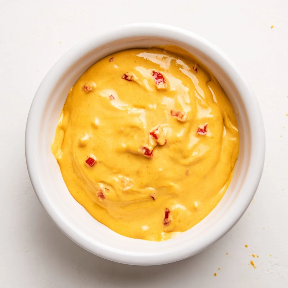 Smooth dairy-free nacho cashew cheese sauce being poured from a glass measuring cup onto loaded nachos