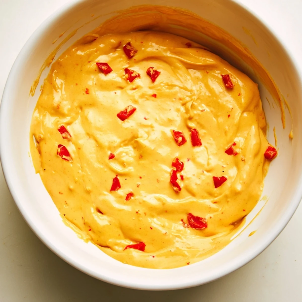Golden nacho cashew cheese sauce served warm in a rustic bowl alongside fresh vegetable crudités