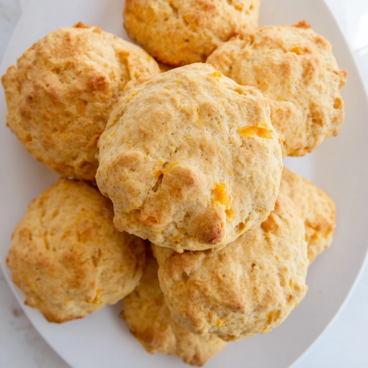 Golden brown high protein breakfast biscuits fresh from oven with fluffy texture