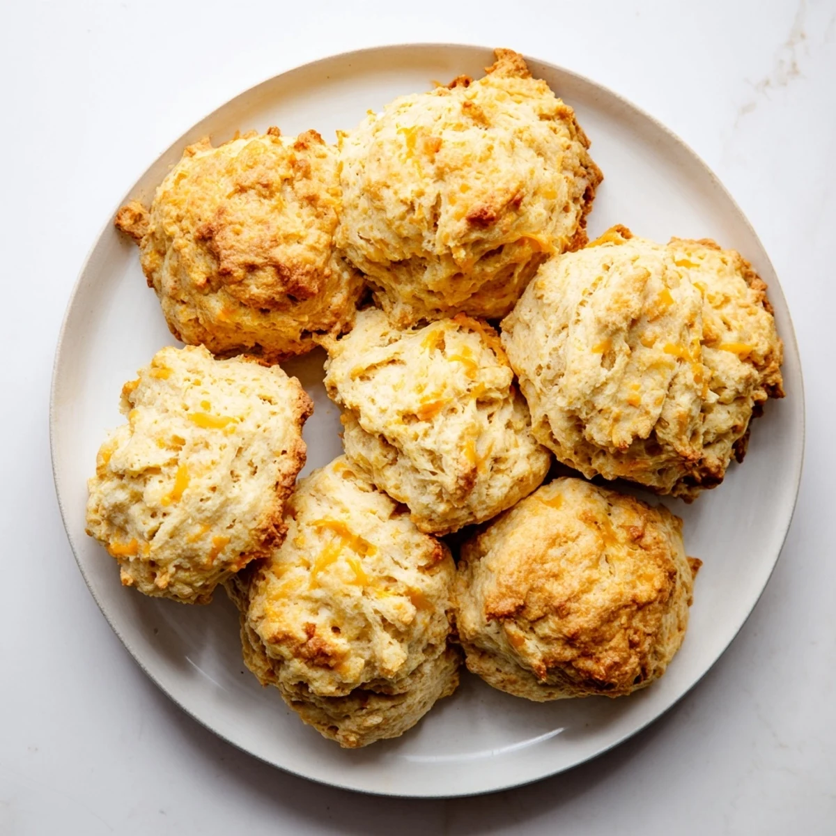 Savory protein biscuits recipe stacked on wire rack with melted cheddar cheese topping