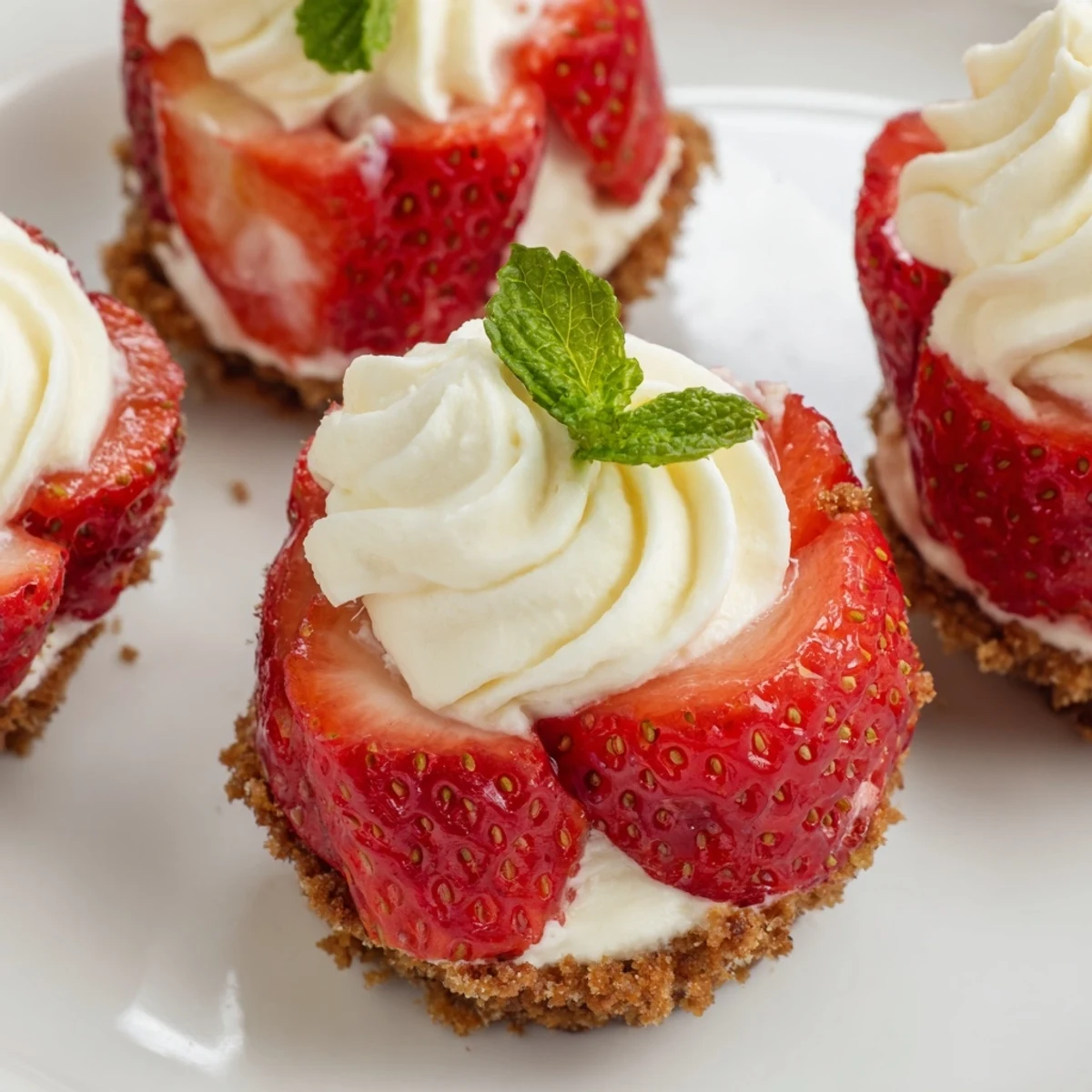 Romantic sweetheart cheesecake deviled strawberries arranged on a serving platter with mint garnish
