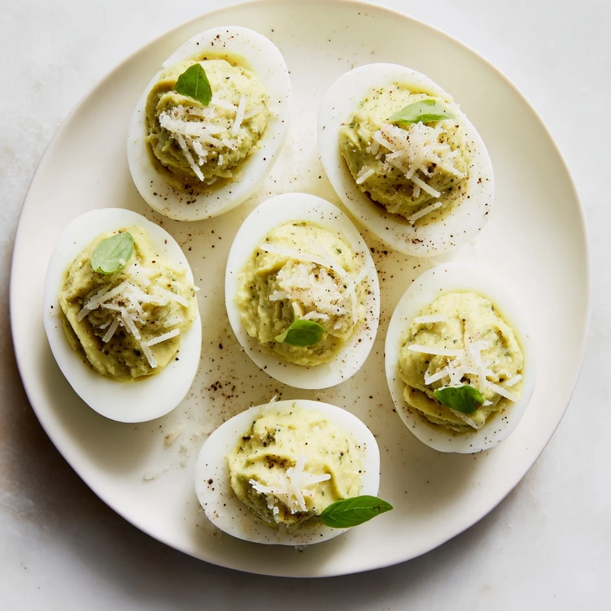Bright Pesto Parmesan Deviled Eggs Recipe served for picnic, tangy lemon and Parmesan aroma