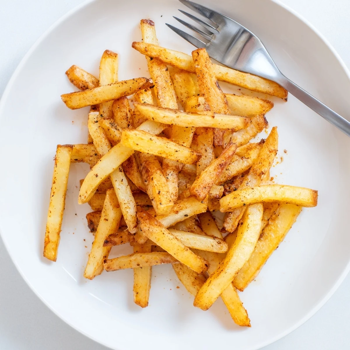 A bowl of Crispy Homemade Air Fryer French Fries, crunchy, served with ketchup.