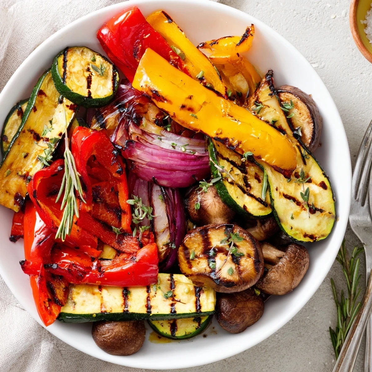 Smoky Grilled Vegetables with rosemary and garlic, perfect alongside crusty bread