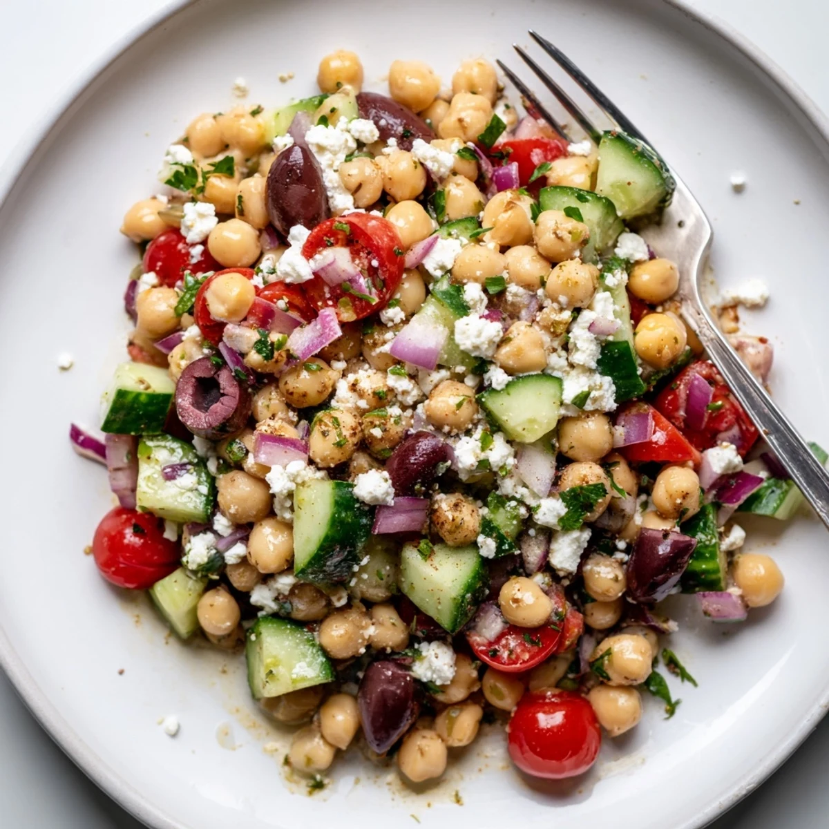 Serve Mediterranean Chickpea Salad with Cucumber & Feta alongside grilled fish for summer