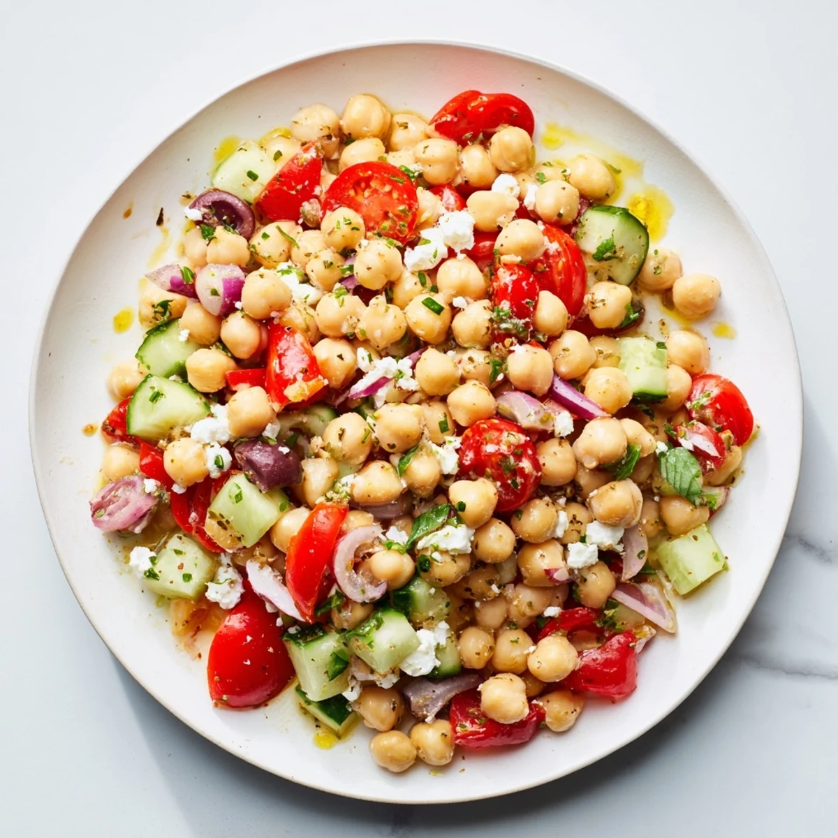 Mediterranean Chickpea Salad Recipe with bright lemon dressing and crisp cucumbers