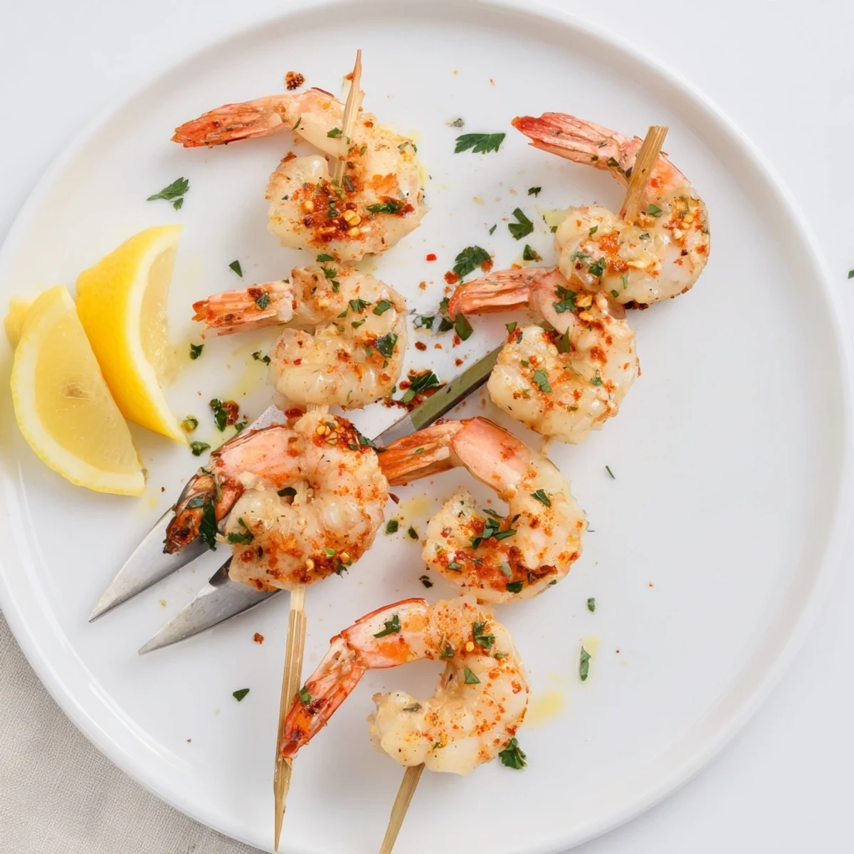 Juicy Marinated Grilled Shrimp nestled over fluffy rice, garlicky aroma, bright parsley.