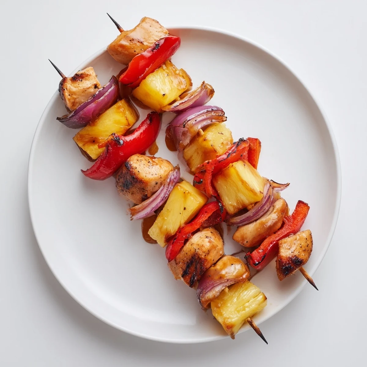 Grilled Hawaiian Turn Turn Chicken Kebabs skewered with pineapple, peppers, and onion