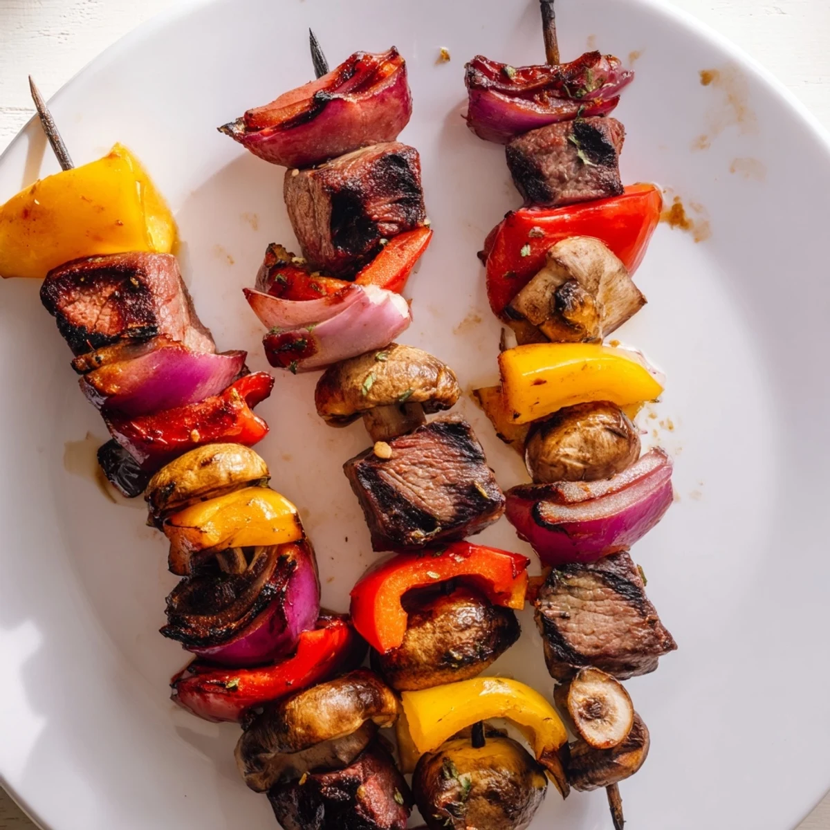 Garlicky, caramelized edges highlight Juicy Steak Kebabs With Savory Marinade For Summer Grilling