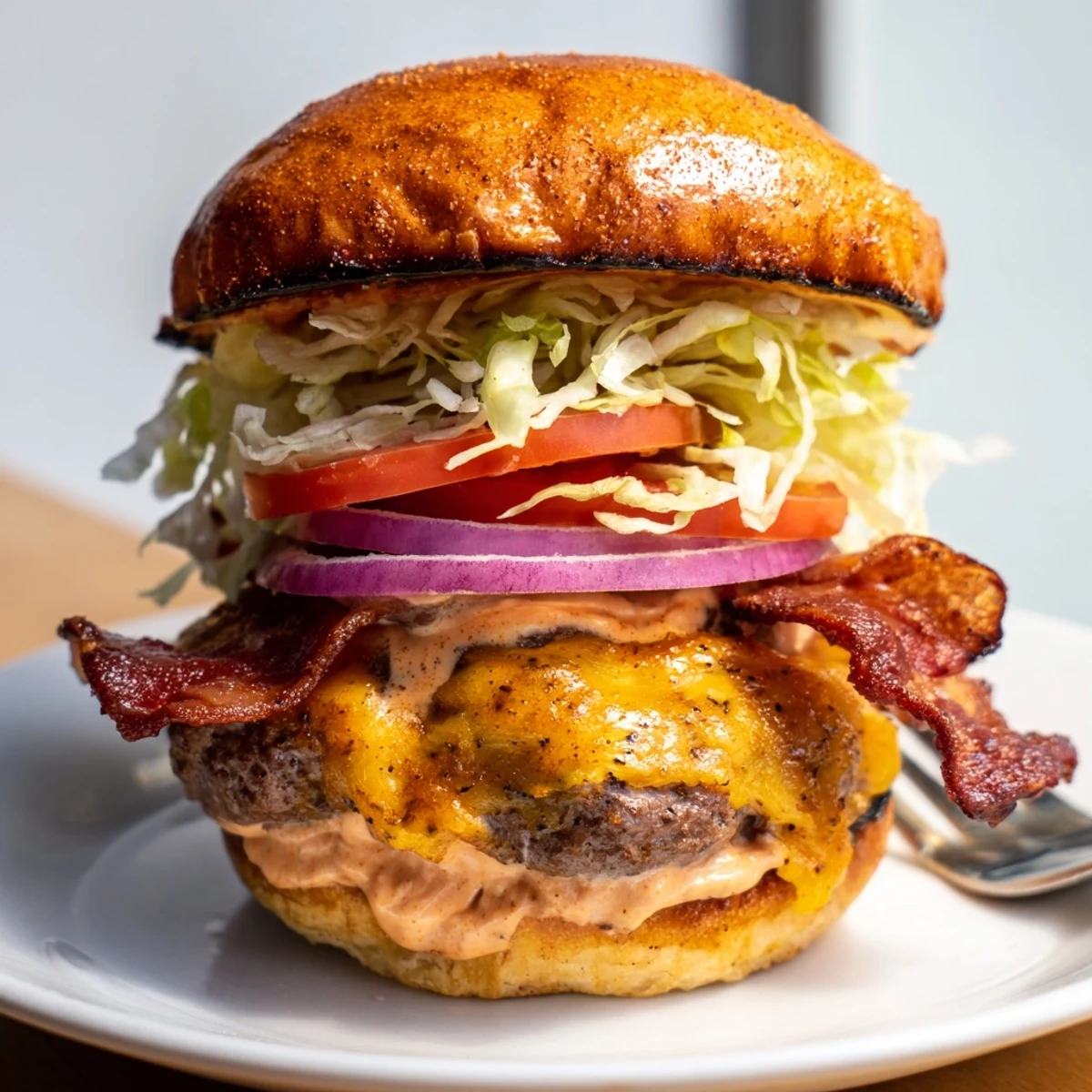 Grilled Irresistible Crack Burgers on toasted brioche, with lettuce and tomato