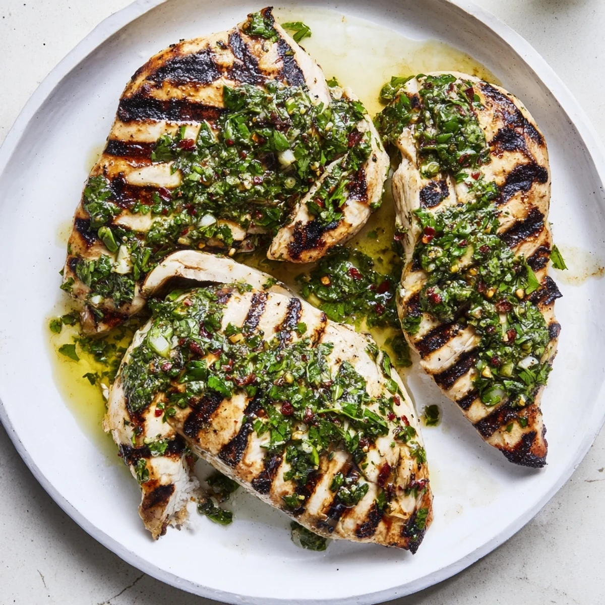 Summer platter with charred lemon, vibrant herbs, and Grilled Chimichurri Chicken