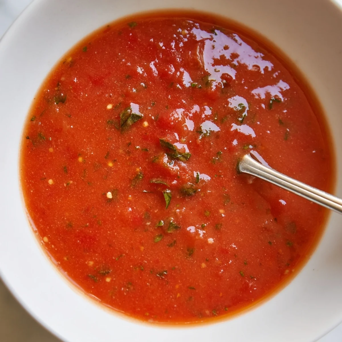 Fresh homemade Tomato Basil Vinaigrette drizzled over mixed greens, bright acidity