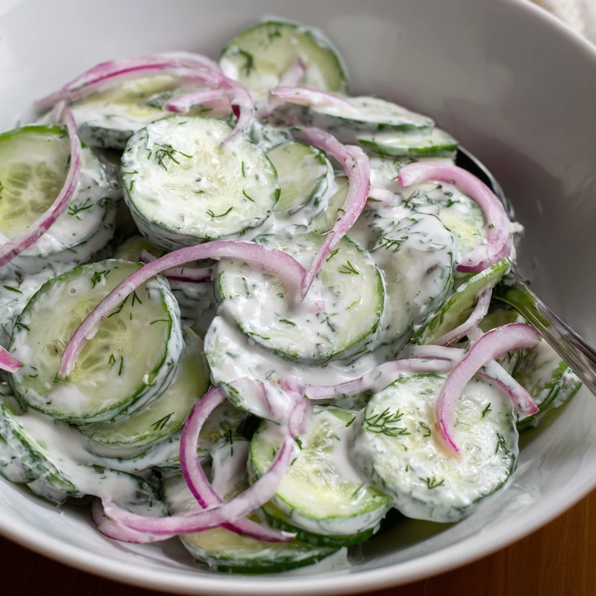 Tzatziki Cucumber Salad Recipe with creamy garlic yogurt, dill, and crisp cucumbers