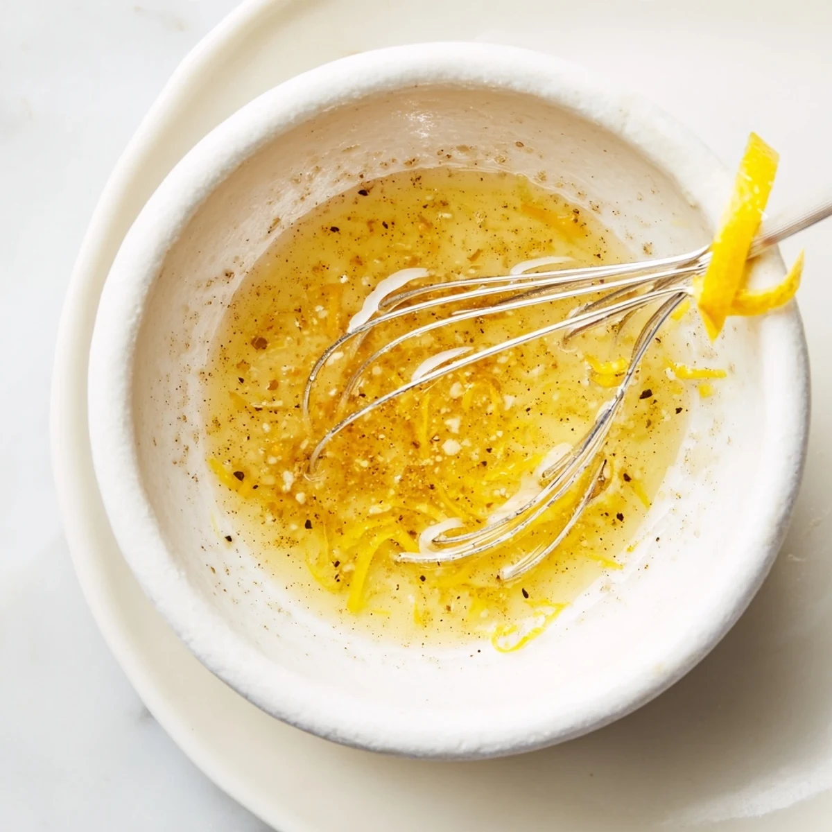 Whisked Ina Garten Lemon Vinaigrette Dressing in glass jar, perfect marinade for chicken