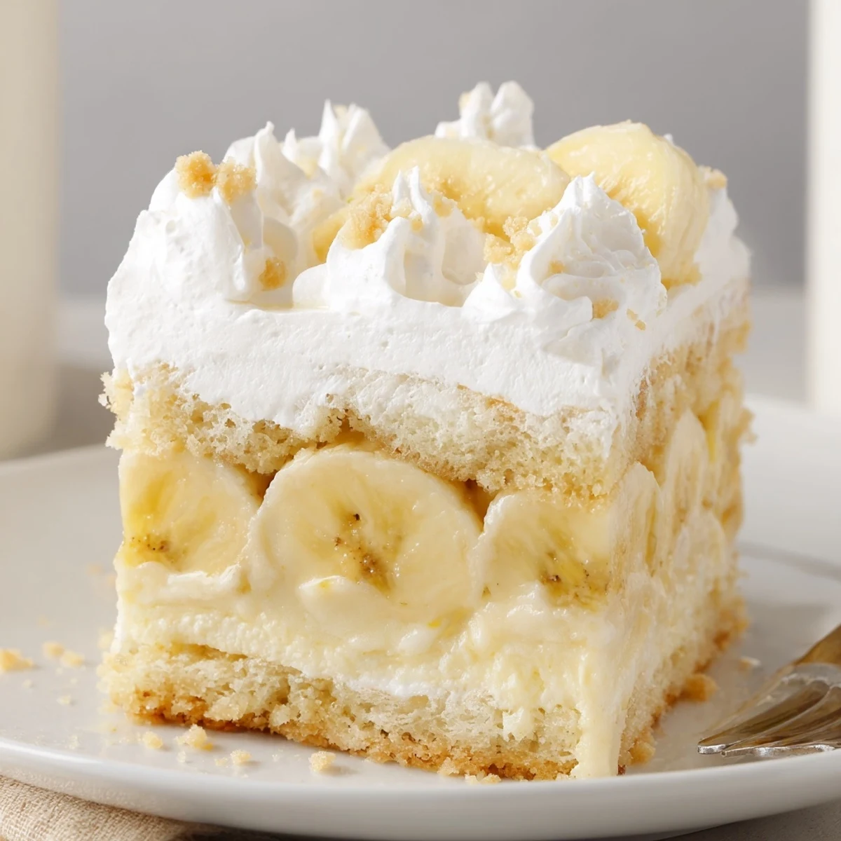 Chilled Banana Pudding Cake Recipe layered with creamy vanilla pudding and soft bananas.  