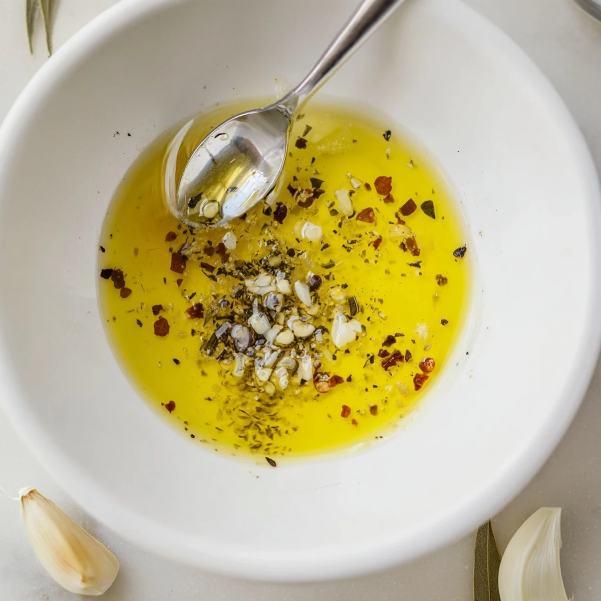 Lightly emulsified Greek Dressing With Red Wine Vinegar And Dijon, garlicky and herbaceous