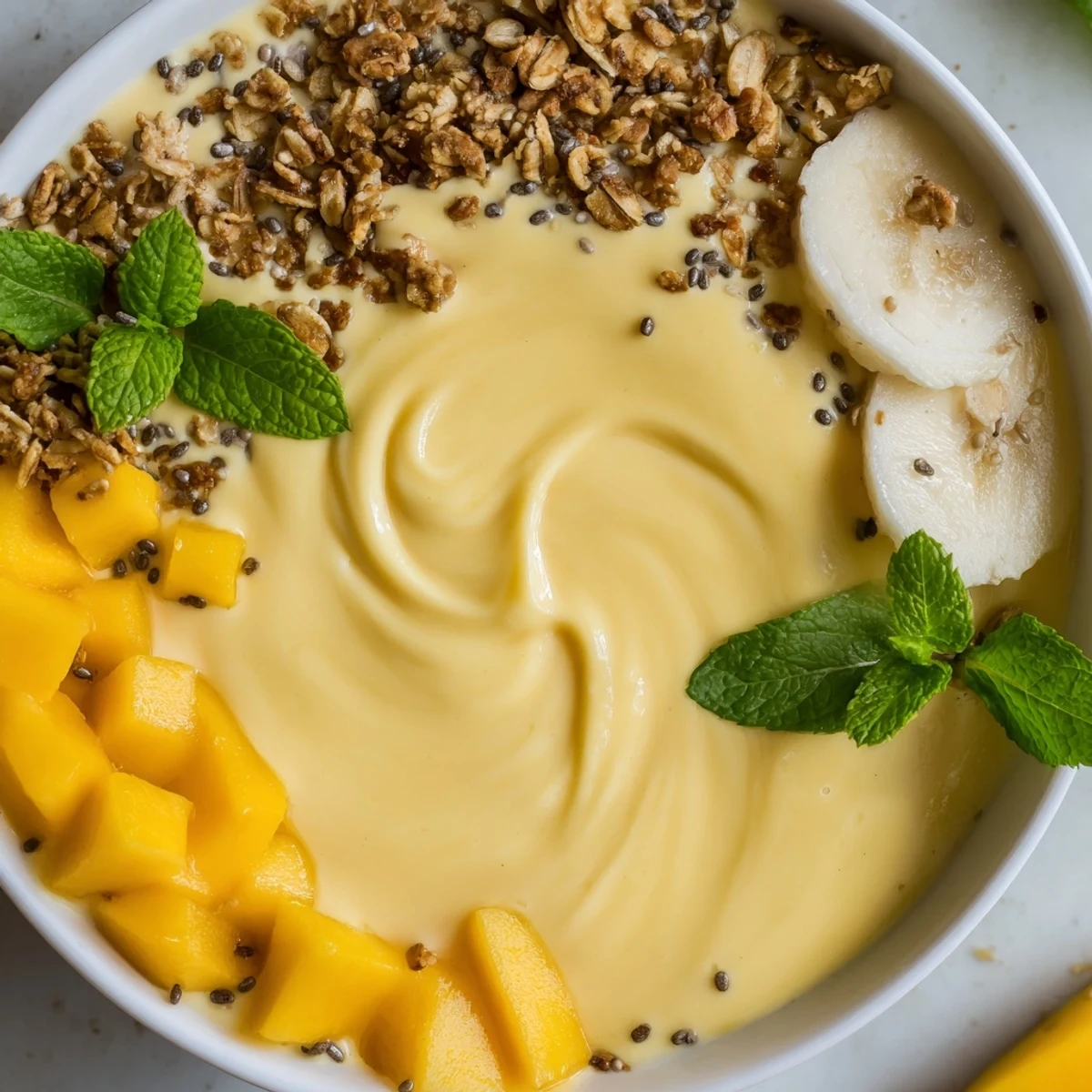 Chilled Iced Mango Lassi Smoothie Bowl with vibrant swirls and spoon