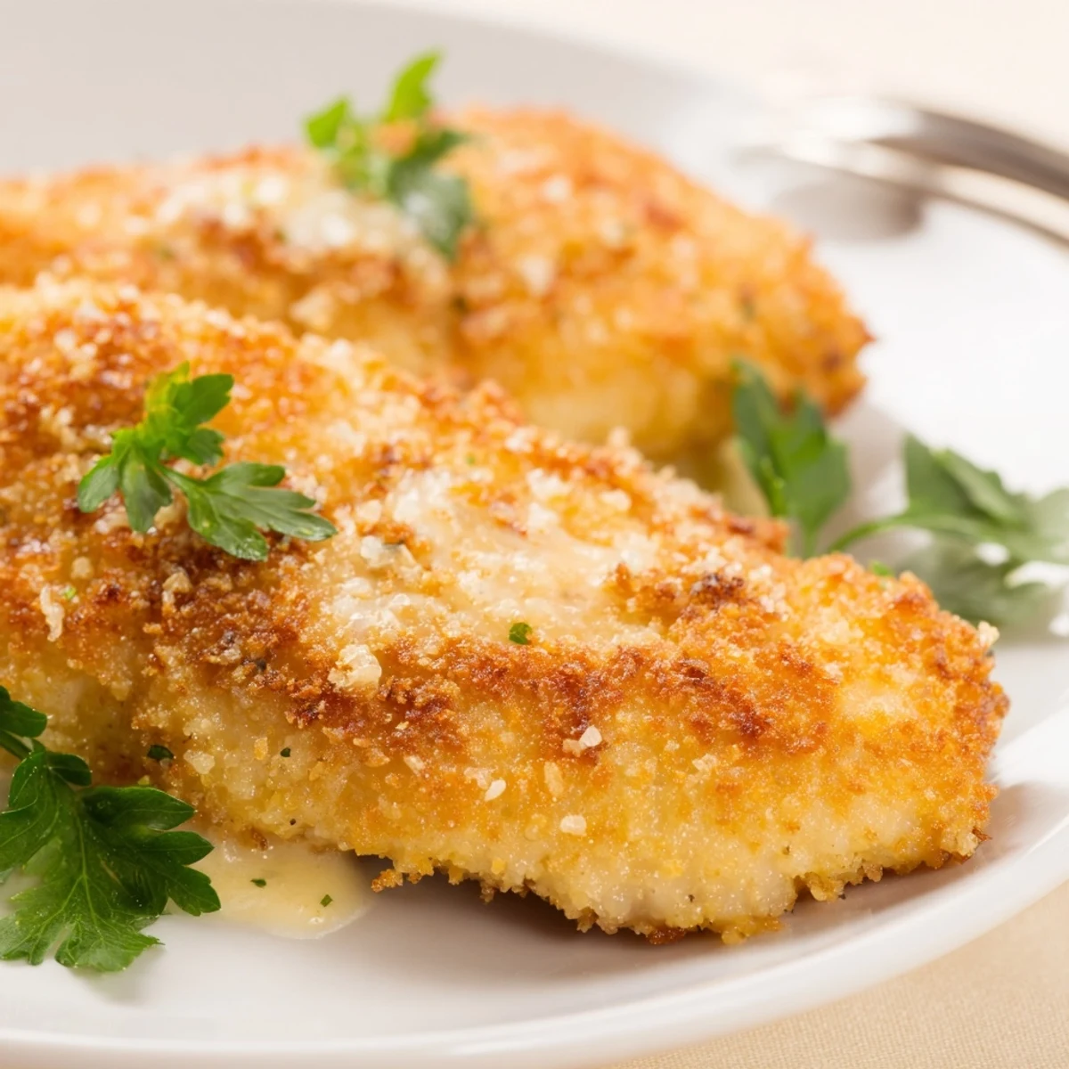 Buttery mashed potatoes cradle crispy breasts in the Crispy Chicken Creamy Sauce Recipe.