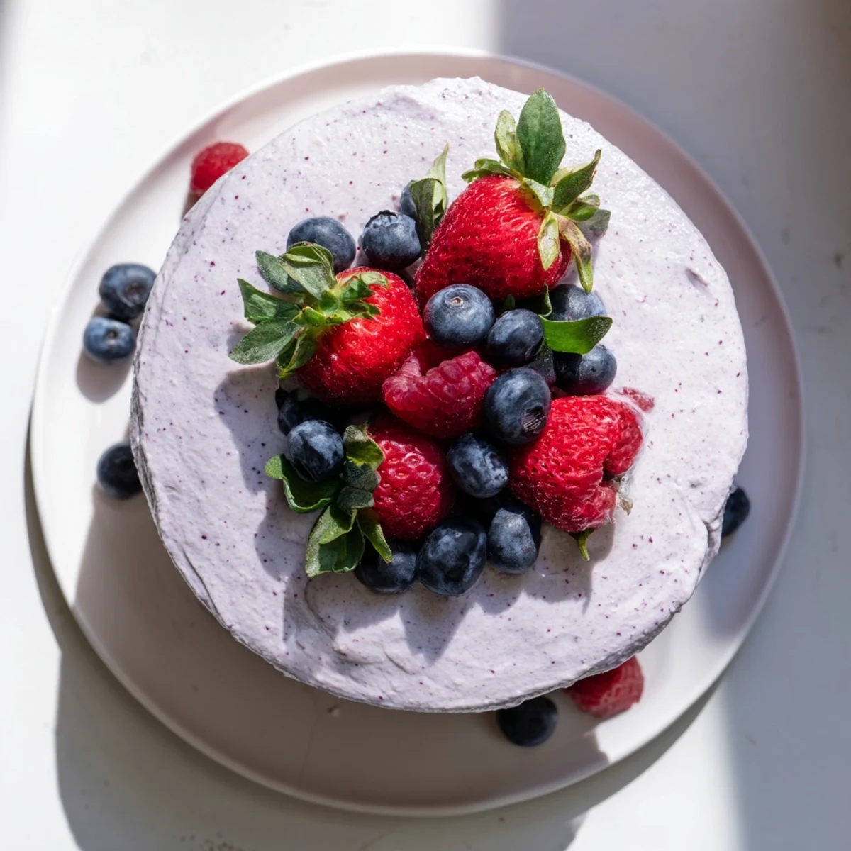 Layered basil berry cake showcasing vibrant basil specks in the fluffy vanilla crumb
