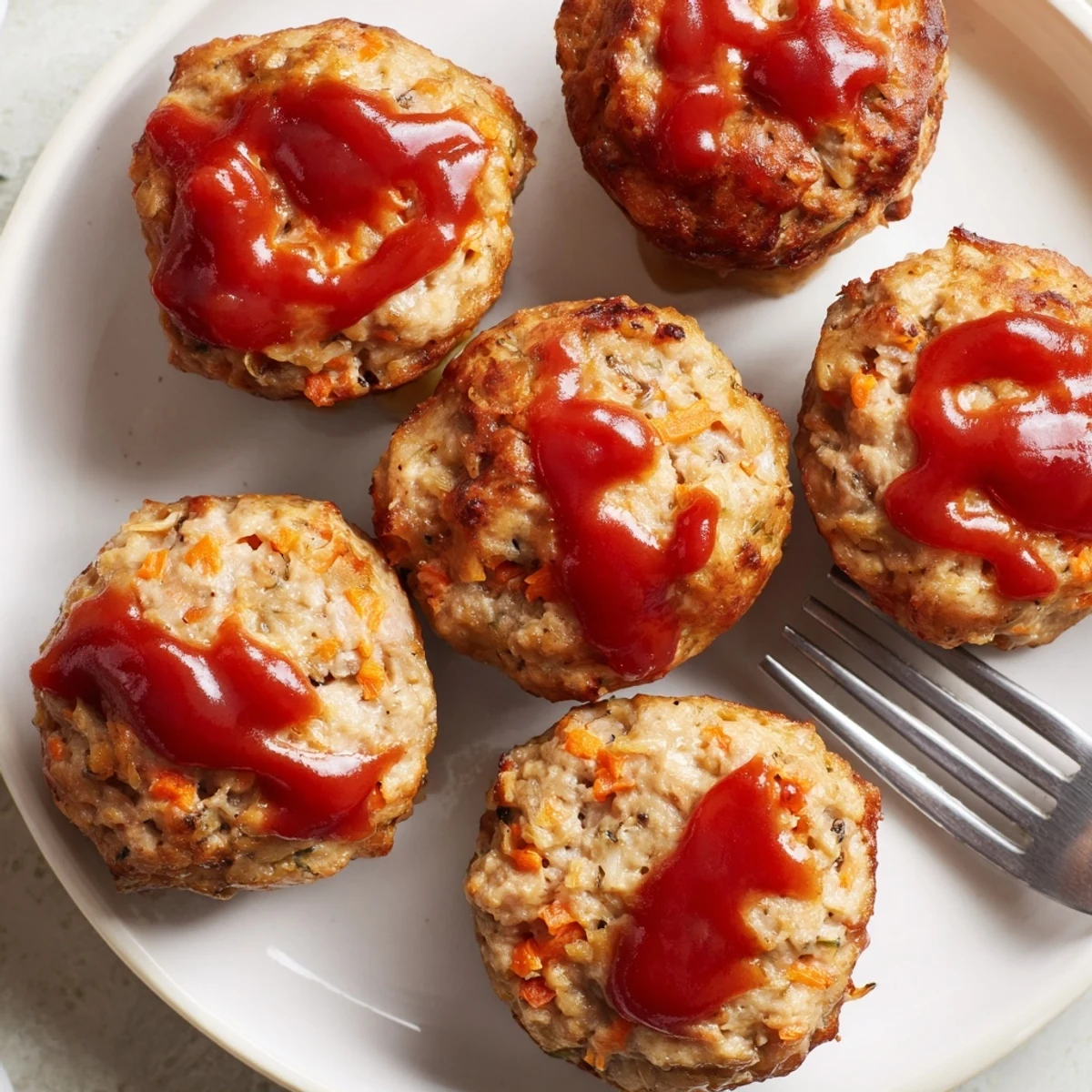 Healthy turkey meatloaf muffins baked with colorful vegetables in muffin cups