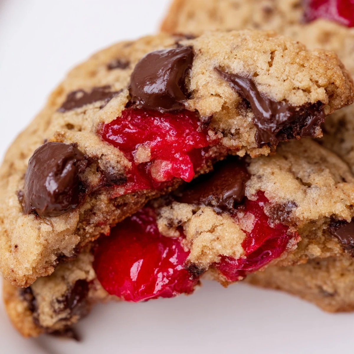 Plate of homemade maraschino cherry chocolate chip cookies with colorful cherry pieces visible throughout