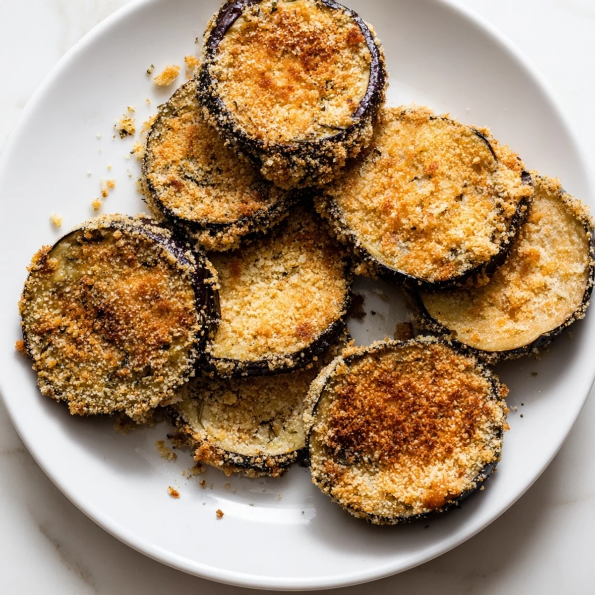 Crispy Baked Eggplant slices golden and crunchy, served with warm marinara
