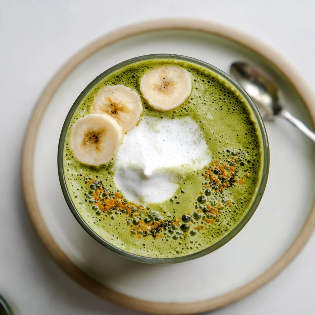 Cold Matcha Smoothie garnished with chia seeds, energizing afternoon pick-me-up