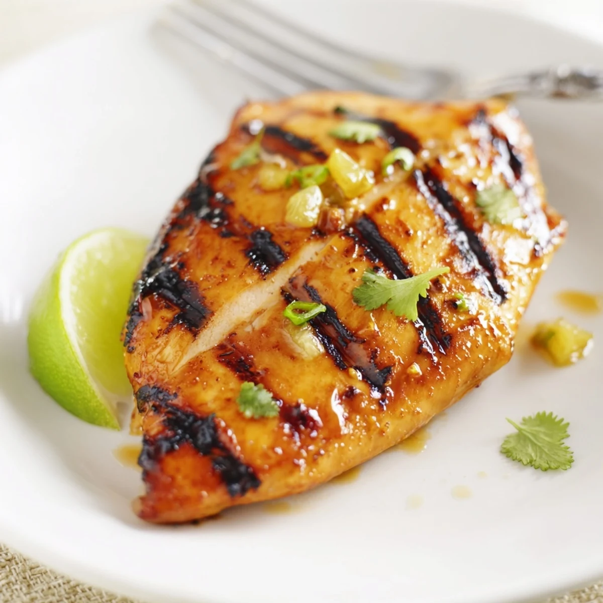 Juicy Key West Grilled Chicken With Tropical Citrus Marinade, smoky grill marks and cilantro