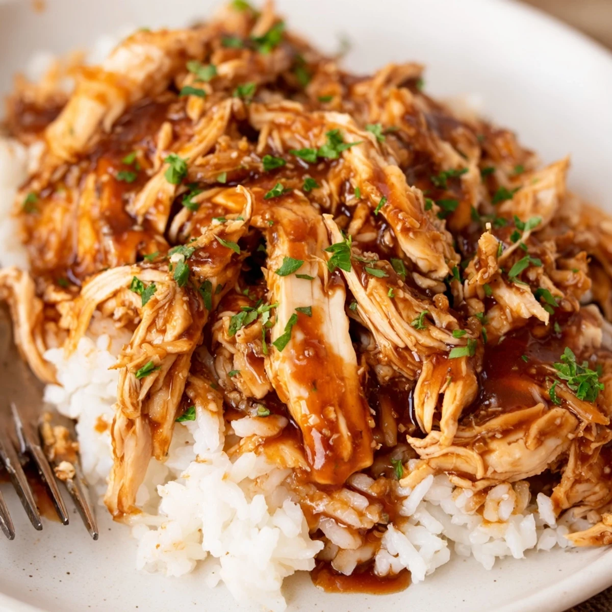 Slow cooked Crockpot Honey Garlic Chicken with sticky amber sauce and green onions