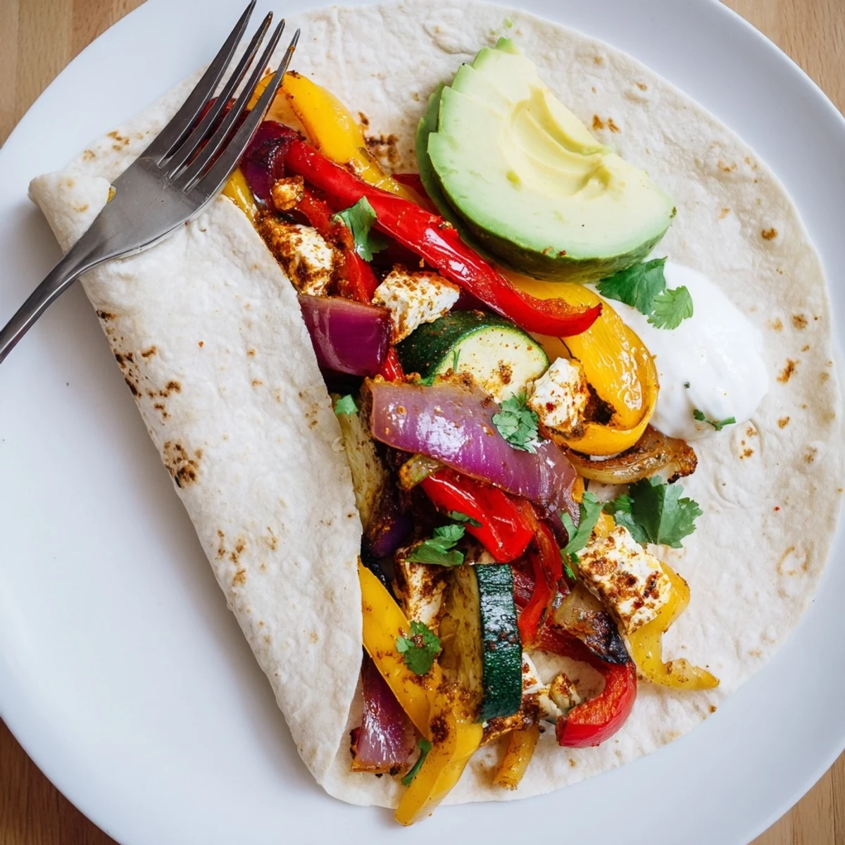 Freshly finished Tajin Feta Sheet Pan Fajitas, steam rising, cilantro garnish.