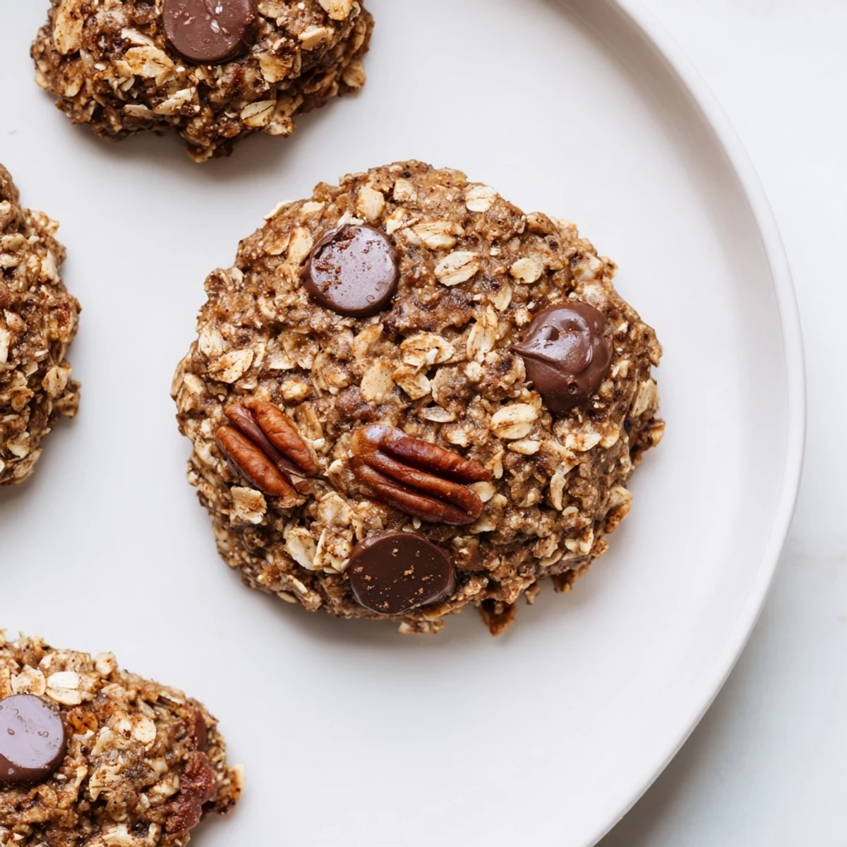 Warm banana oat cookies on parchment, golden edges and chewy centers
