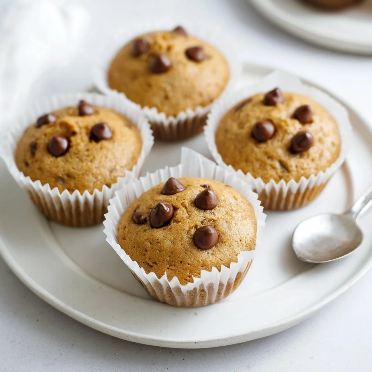 Warm Little Bites Mini Muffins with melted chocolate chips, perfect grab and go breakfast.