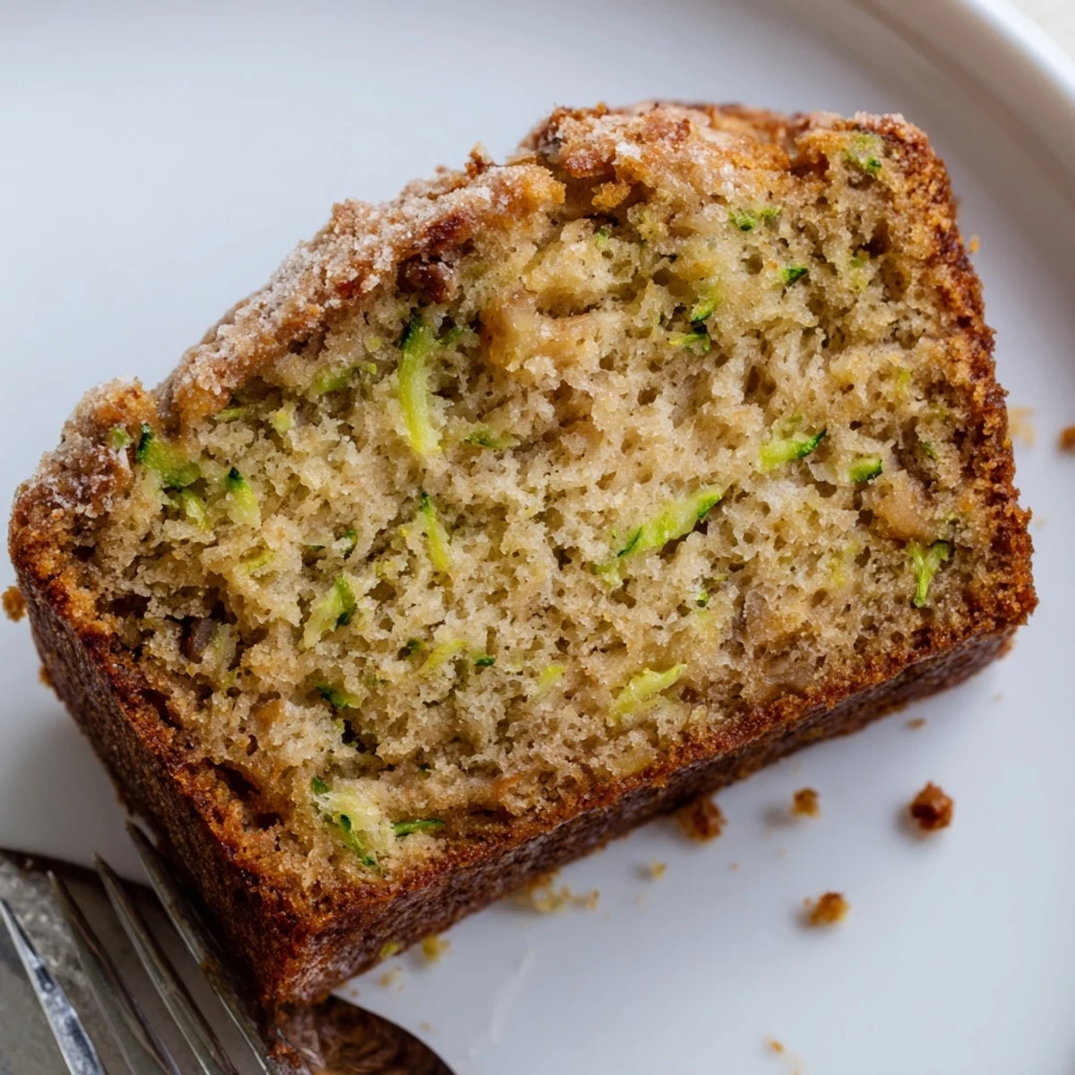 Homestyle Zucchini Banana Bread loaf studded with walnuts, served beside coffee