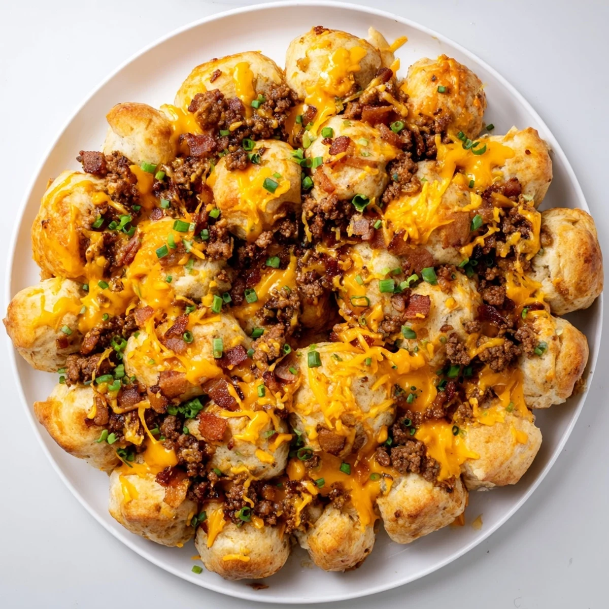 Savory monkey bread stuffed with seasoned beef bacon and cheddar served warm for party dipping