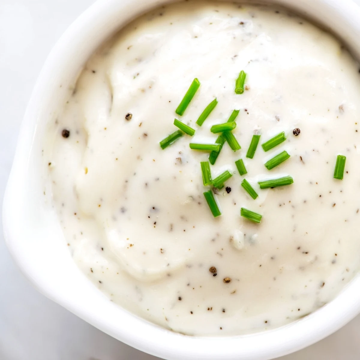 Creamy homemade horseradish sauce with white specks in a small glass bowl