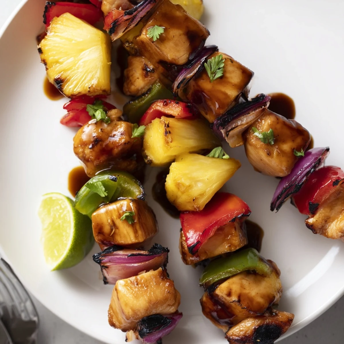 Grilled Hawaiian Chicken Kabobs with juicy pineapple and charred bell peppers