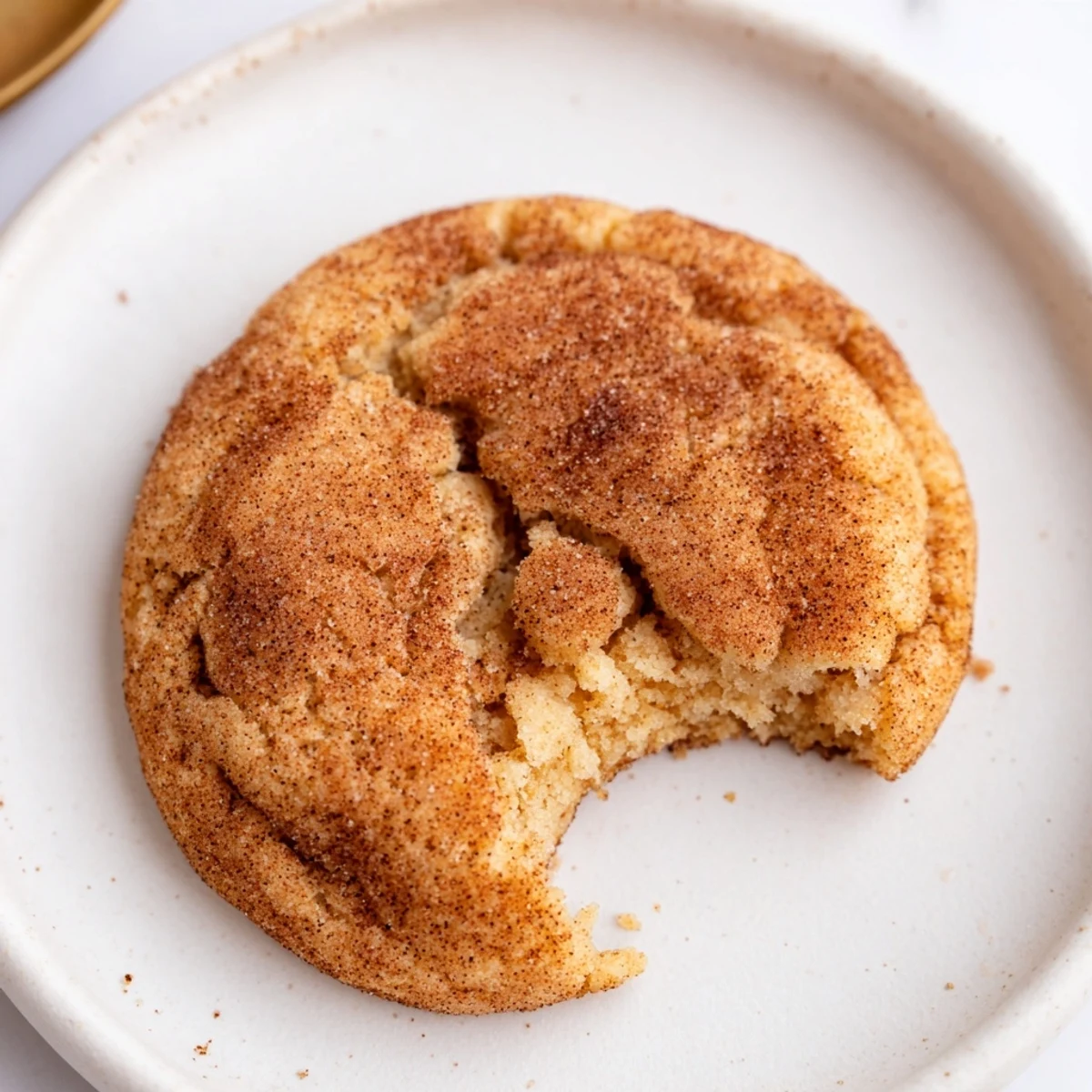 Freshly baked Snickerdoodle cookies cooling on wire rack with dusty cinnamon coating
