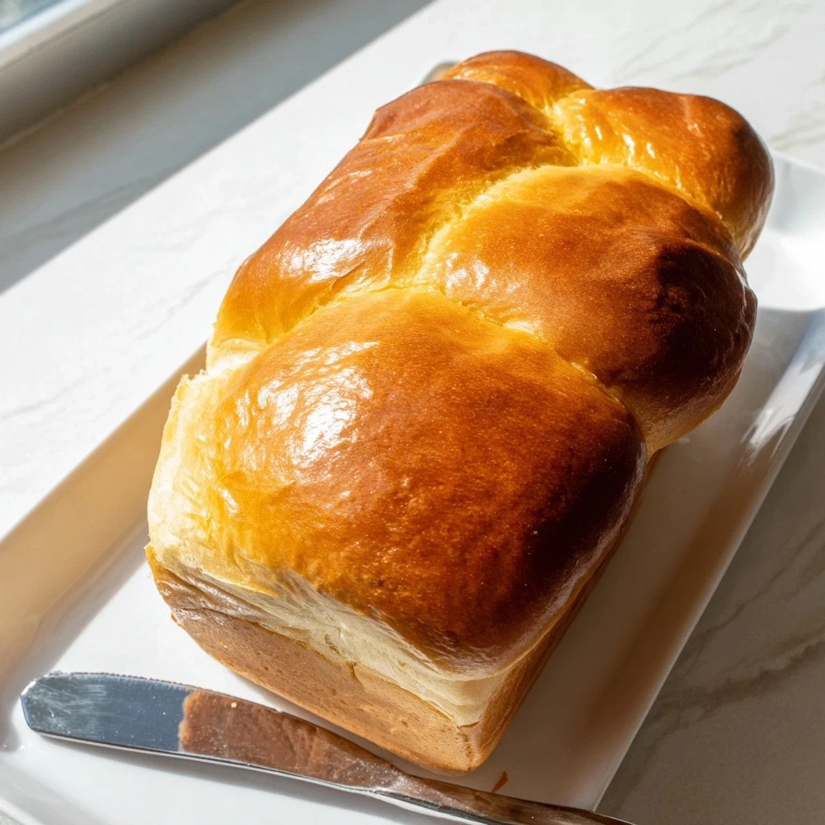 Sliced milk brioche soft bread revealing fluffy white interior perfect for breakfast toast