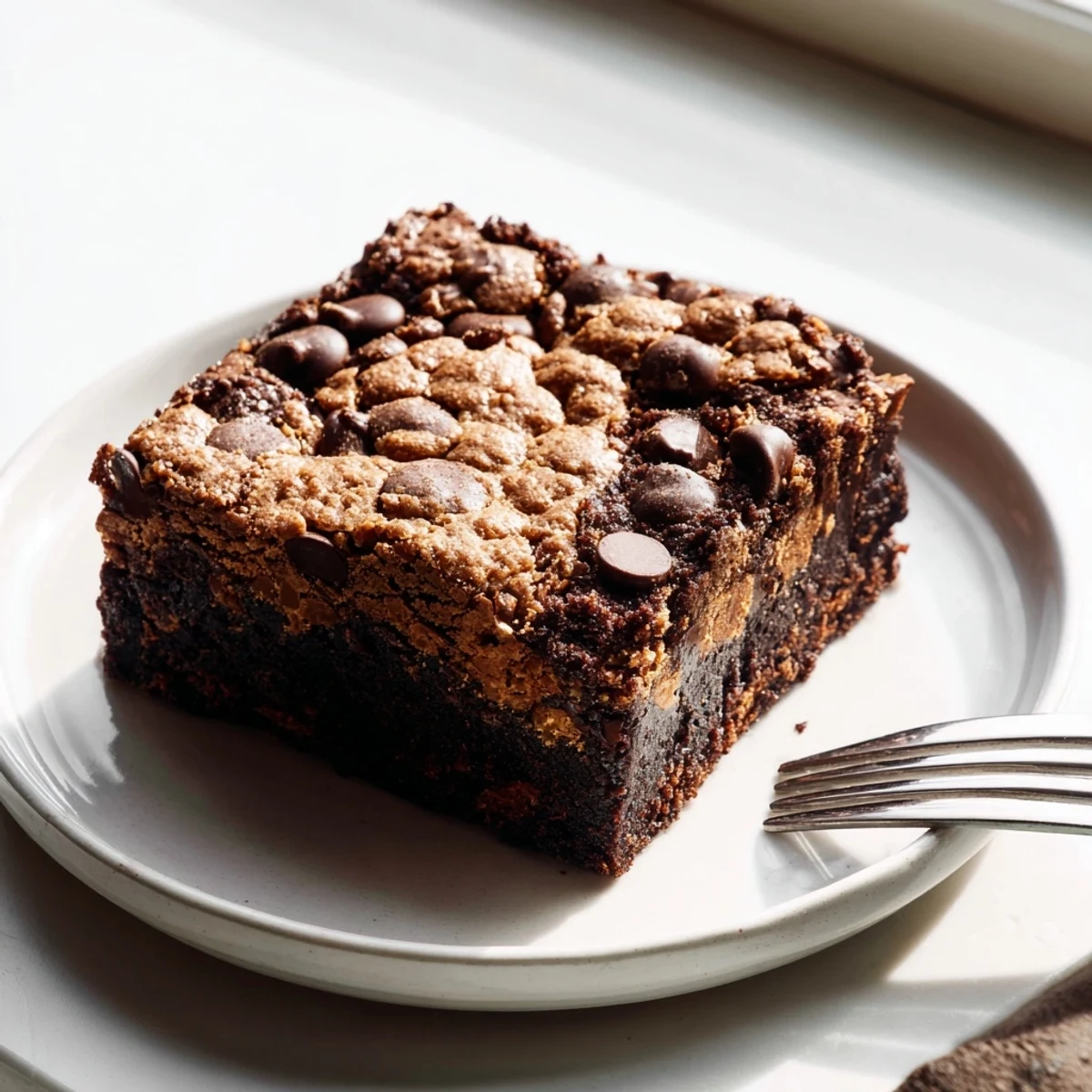 Decadent marble-patterned fudgy chewy brookies sliced into squares on wooden board