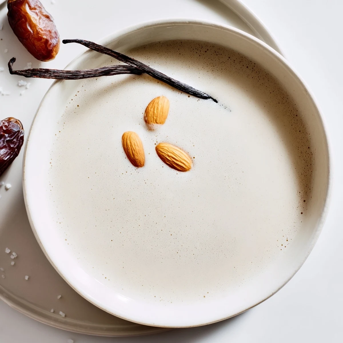 Creamy homemade Almond milk in mason jar, ready for coffee or cereal.