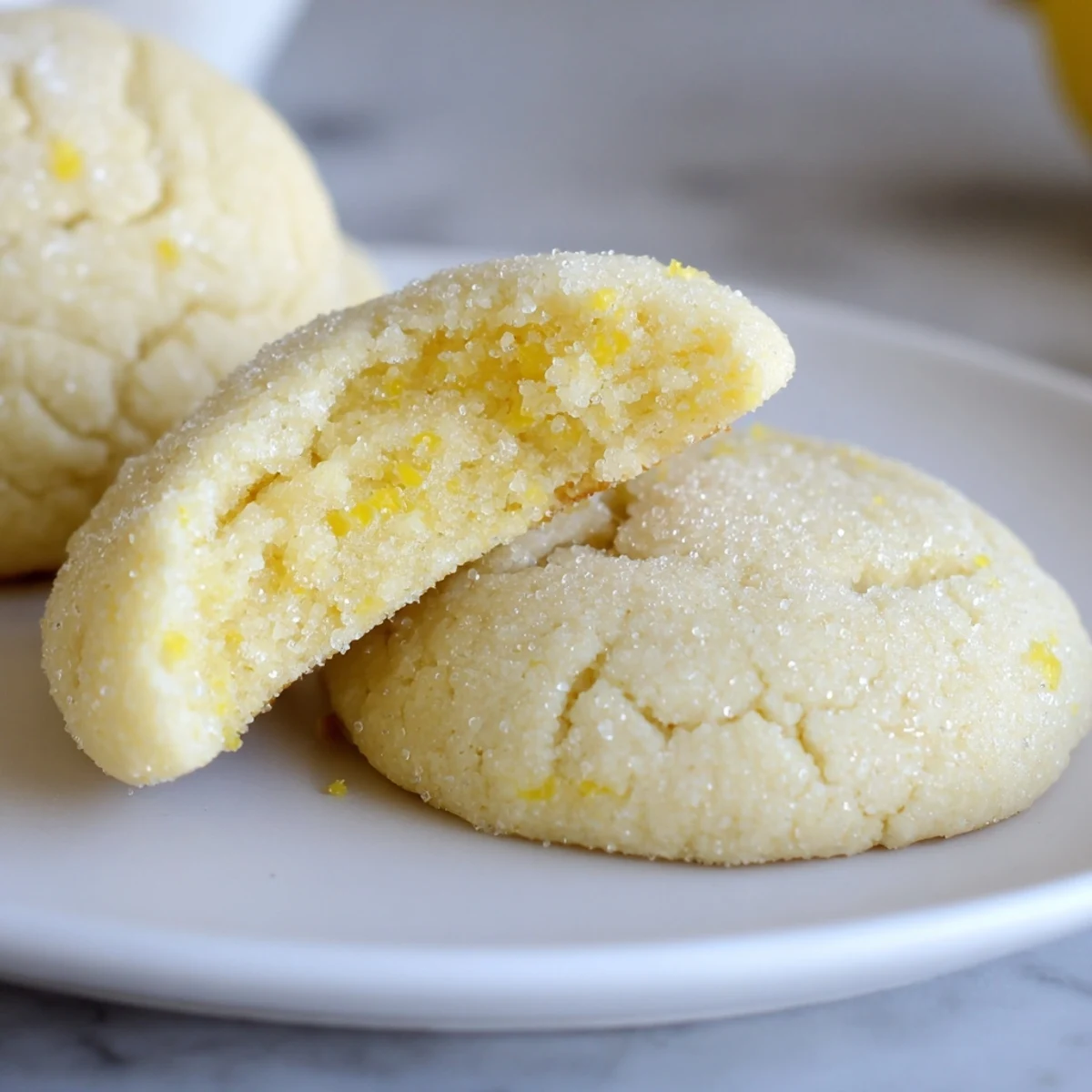 Soft Chewy Lemon Cookies arranged on parchment, glistening sugar, zesty aroma